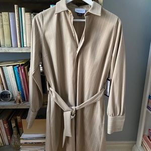 Beige pinstripe designer dress brand new size small